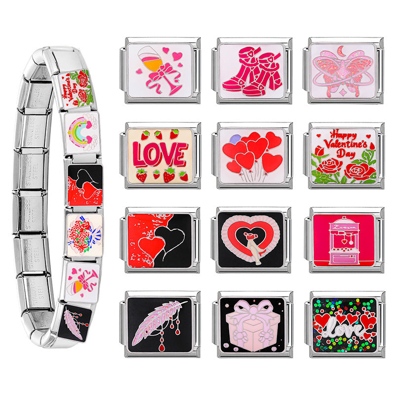 Wholesale Italian Charm Bracelet 9mm DIY Splicing Valentine' s Day Stainless Steel Composable Bracelet