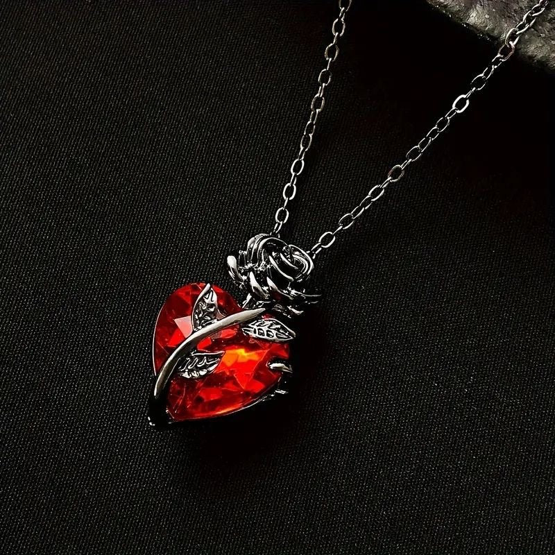 Wholesale 「Ii Boom」 Love Rose Necklace Niche Gothic Dark Design Clavicle Chain Heart-Shaped Pendant Necklace