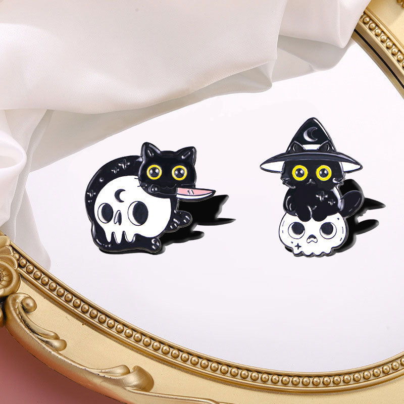 Wholesale  Black Cat Skull Brooch