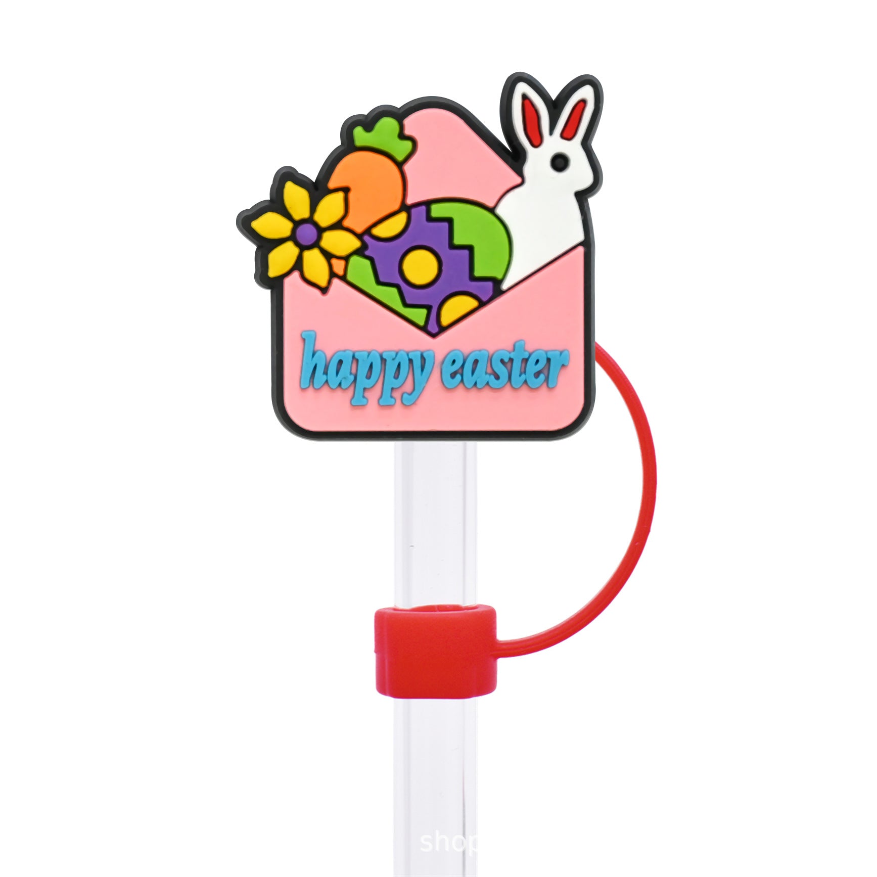 Wholesale Random 50pcs Easter Cute Bunny 10mm PVC Soft Straw Tube Cap