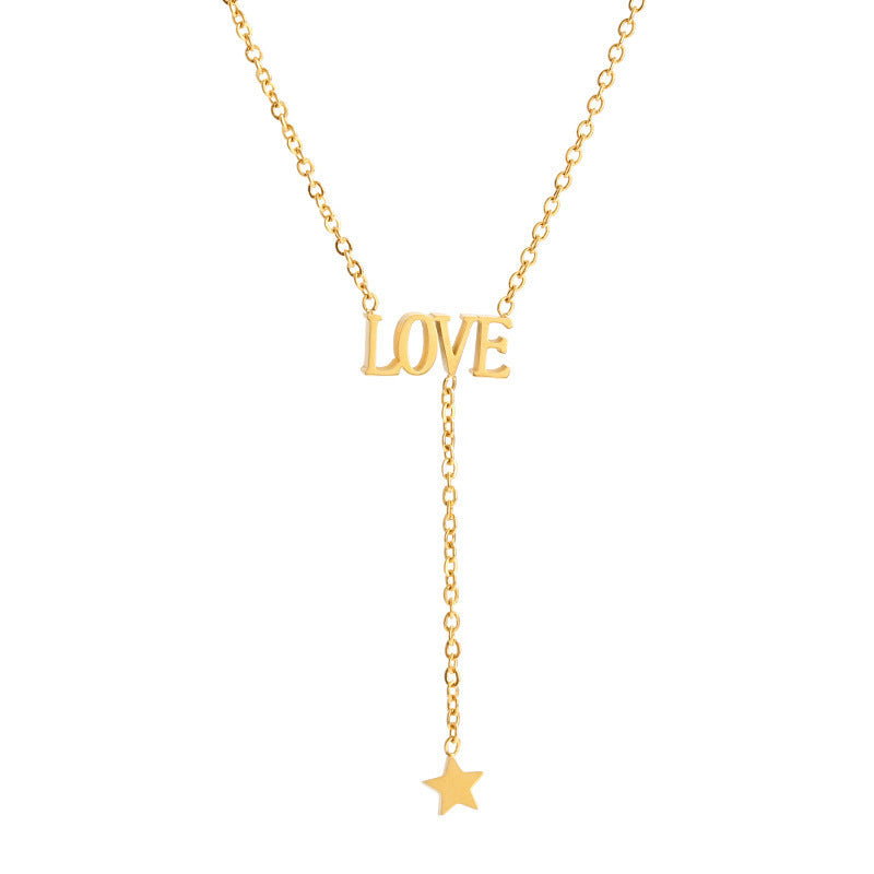 Wholesale Simple Love Tassel Star Titanium Steel Collarbone Chain Short Chain Necklaces
