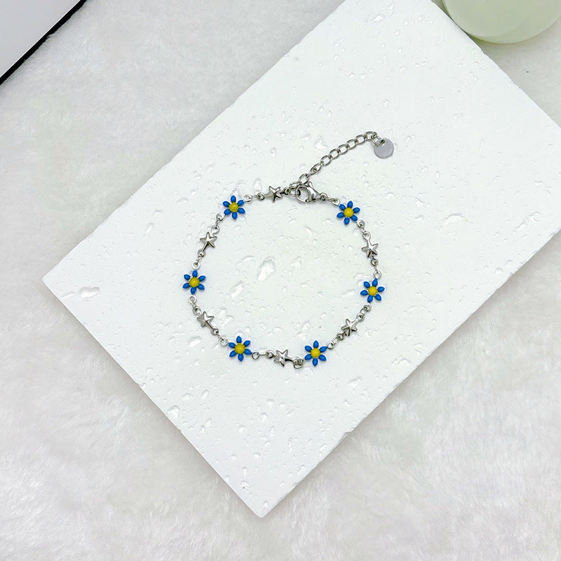 Wholesale  18k gold stainless steel daisy double-sided oil drop flower bracelet