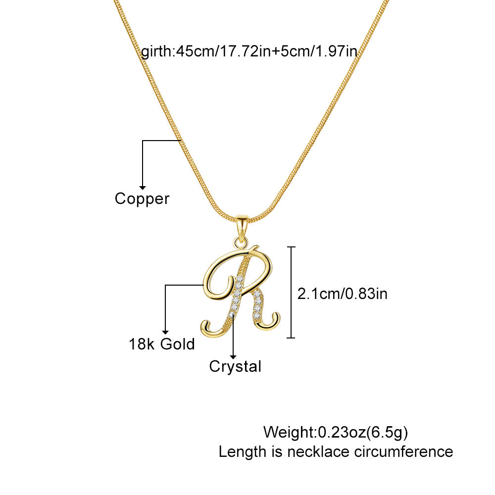 Wholesale 26 Letter Creative Simple Copper Zircon Snake Chain Gold Necklace