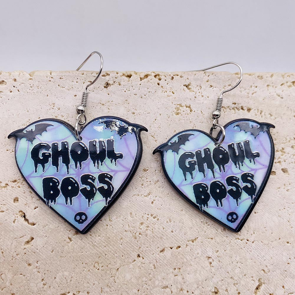 Wholesale  Graffiti Coffin Acrylic Earrings Spider Rose Big Earrings Halloween Earrings