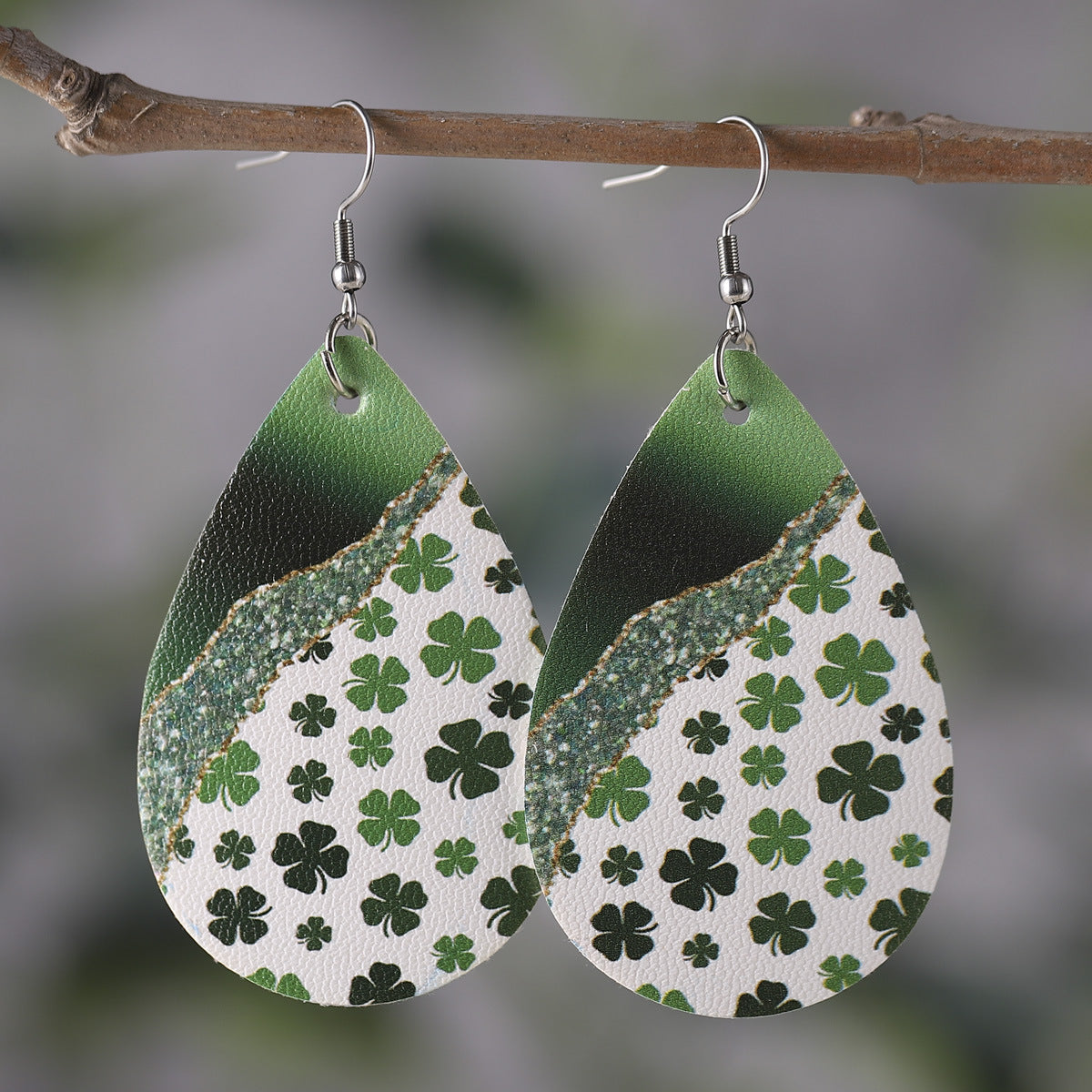 Wholesale St Patrick's Day dwarf beer round drop pendant PU  double-sided earrings