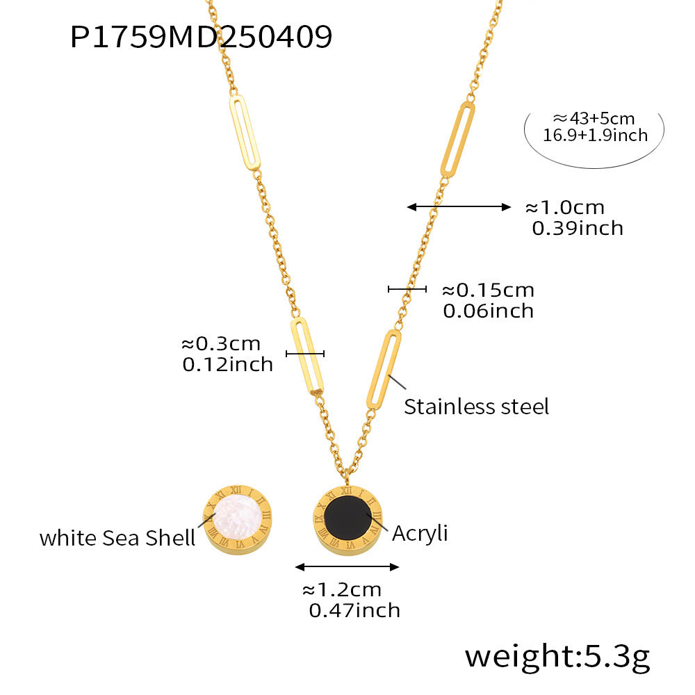 Wholesale Roman Numeral Black White Shell Pendant Necklace Stainless Steel Gold Plated Boutique Resale
