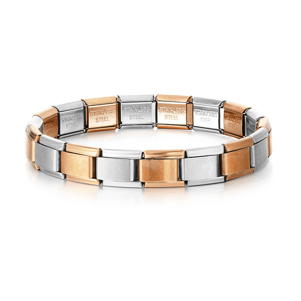 Wholesale Italian Style Stainless Steel Modular Square Block Elastic Bracelet Geometric Jewelry Accessory Gift
