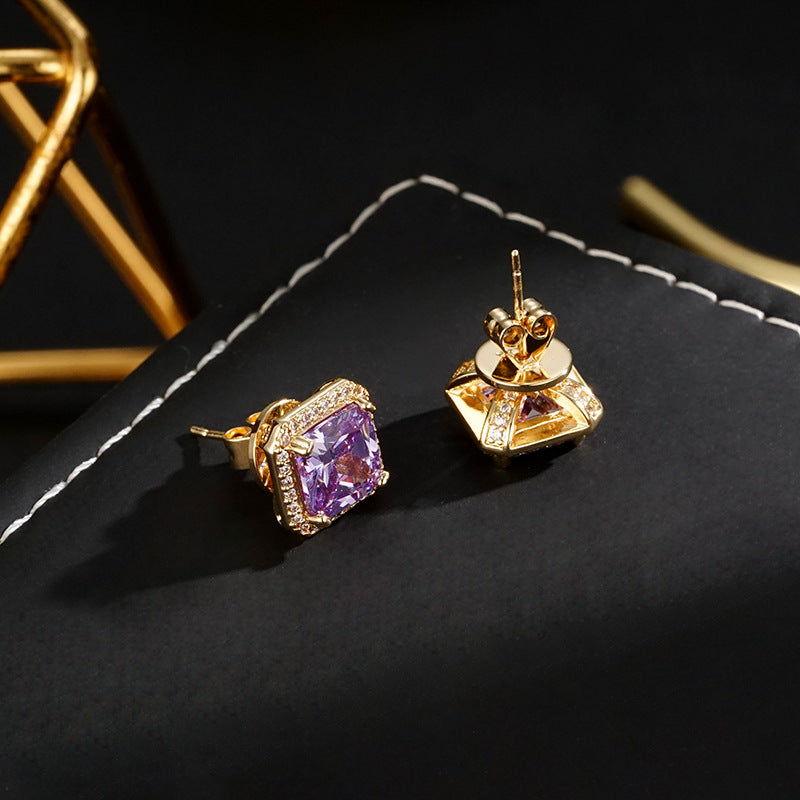 Wholesale  square purple zircon exquisite earrings  light luxury earrings