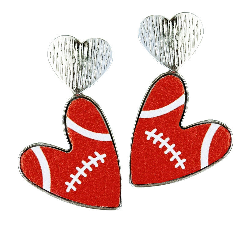 Wholesale 2 Pairs/pack Sports Season Football Heart Earrings Leather Metal Earrings ACC-ES-HY138