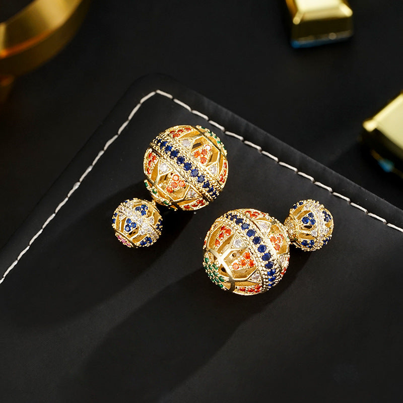 Wholesale light luxury double-sided hollow-out front and rear ball earrings