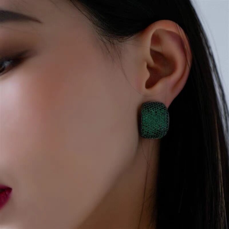 Wholesale light luxury vintage green zircon earrings