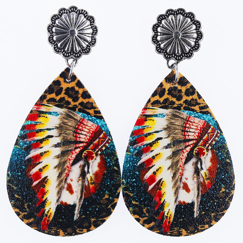 Wholesale Western Denim distressed cowboy boots cactus leather earrings