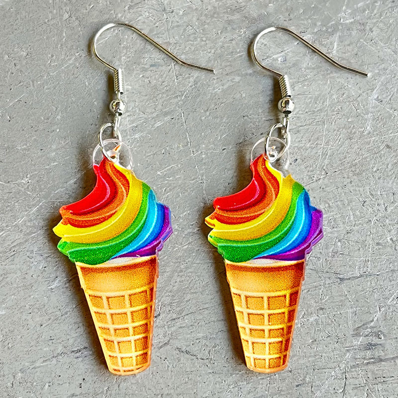 Wholesale 2 pairs/pack  Rainbow Game Mushroom Elf Summer Drink Colored Pen Acrylic Fun Earrings