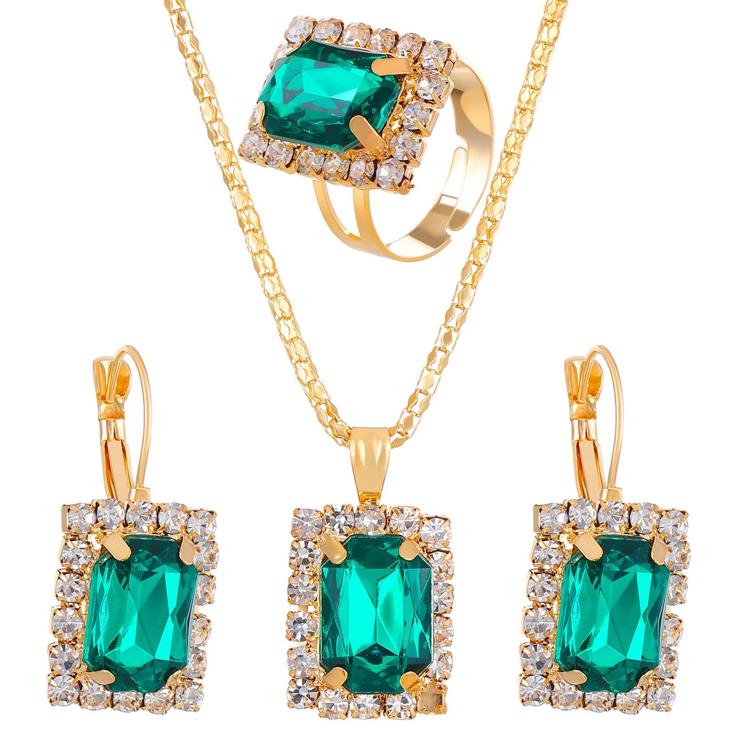 Wholesale Colorful rhinestone necklace earrings and ring set