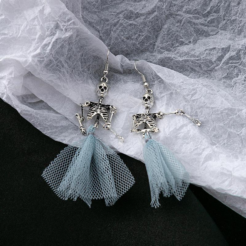 Wholesale Halloween Human Skull Blue Mesh Punk Earrings ACC-ES-ZhuiWo001