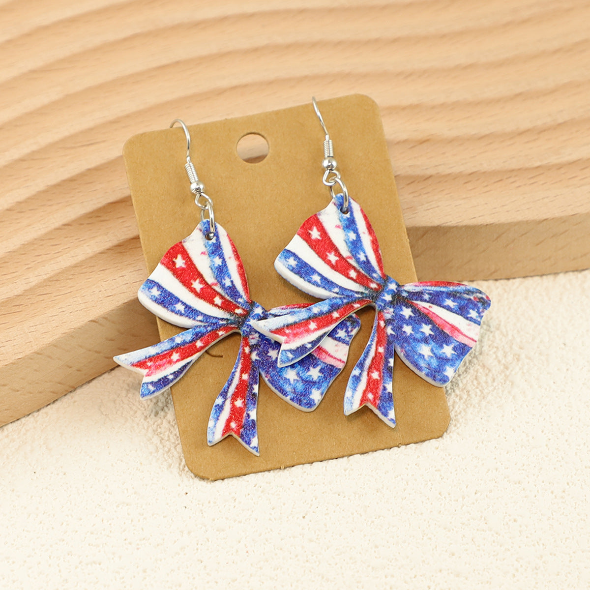 Wholesale American Independence Day flag element bow water drop ladies acrylic earrings