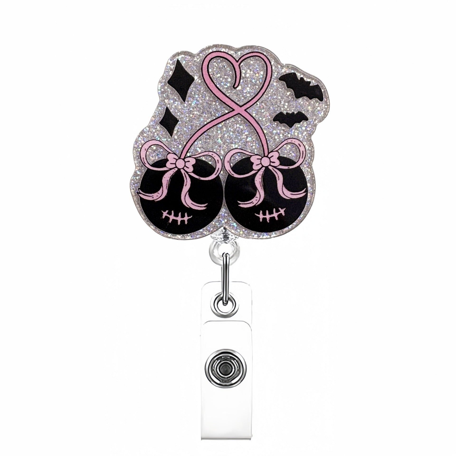Wholesale Pink Halloween Acrylic Retractable Clip Badge Keychain