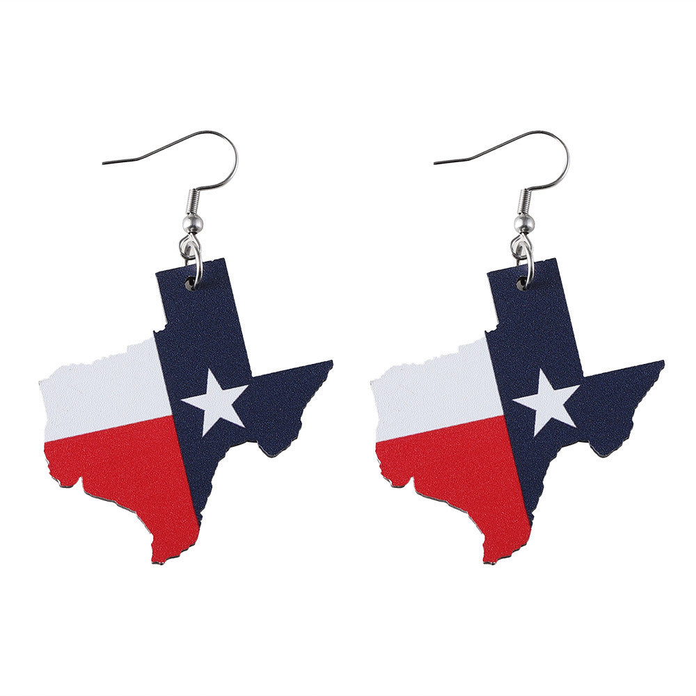 Wholesale  US Independence Day Red White Blue Stars Texas Map State Flag  Wooden Double Sided Earrings