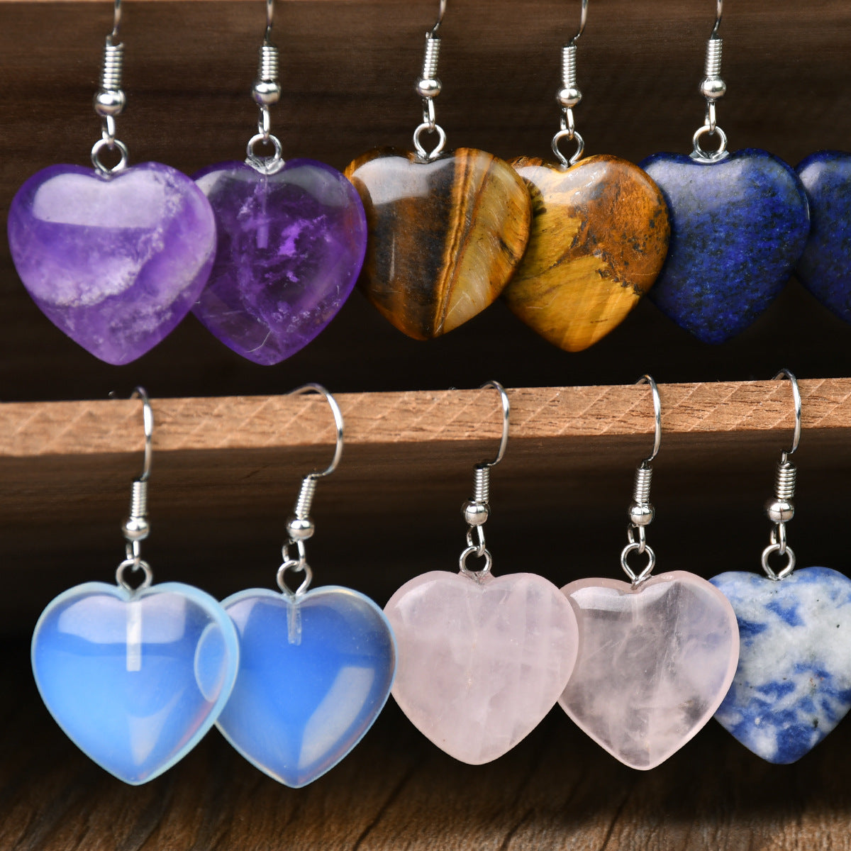Wholesale Valentine' s Day Natural Stone Heart Pendant Earrings