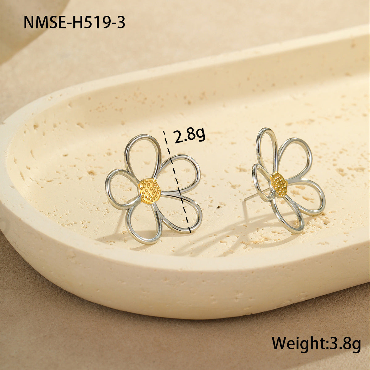 Wholesale  Gold and Silver Color Matching Hollow Flower Stainless Steel  Ring  Earrings