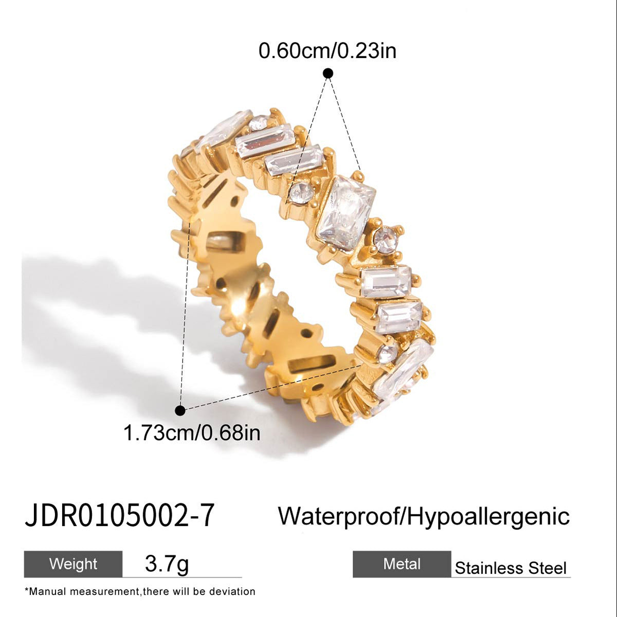 Wholesale 18K gold stainless steel shaped white zircon ring