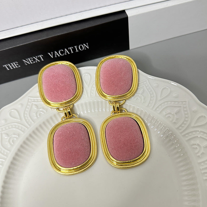 Wholesale retro exaggerated  metal double square earrings