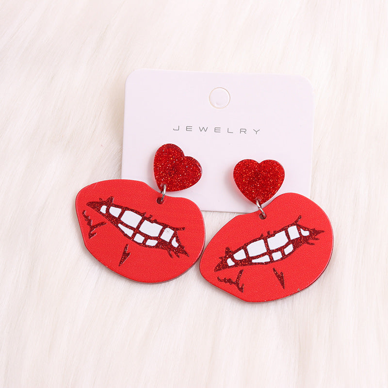 Wholesale Valentine's Day Heart Red Lips Rose Flowers Acrylic Earrings