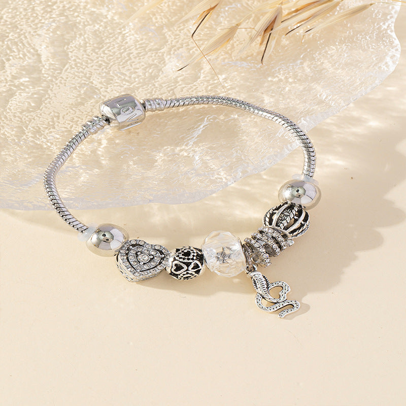 Wholesale Heart Shaped Rhinestone Stainless Steel Copper Alloy Beaded Bracelet ACC-BT-JingSY001