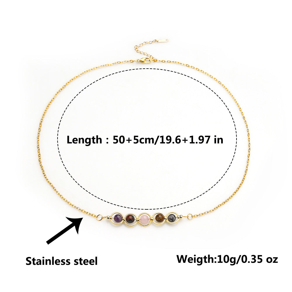 Wholesale 12 Constellation Stone Beaded Necklace Stainless Steel Chain
