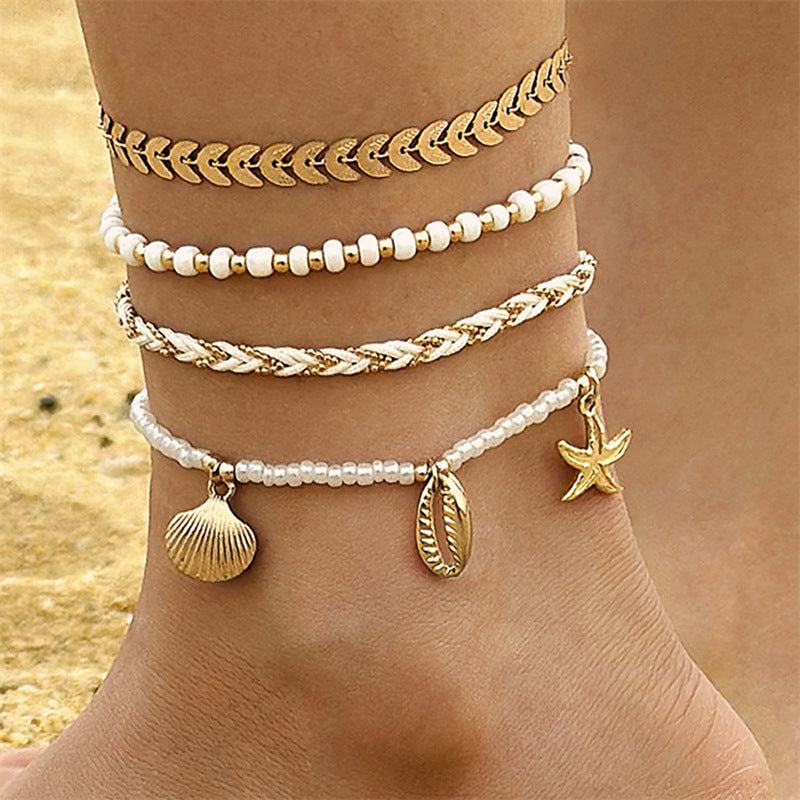 Wholesale  Bohemian Ocean Style Starfish Shell Pearl anklet  Bracelet
