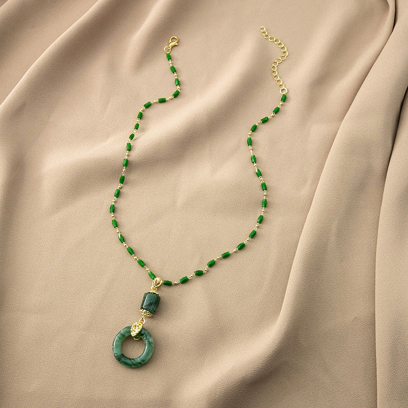 Wholesale  Retro Emerald Gradient Peace Button Necklace