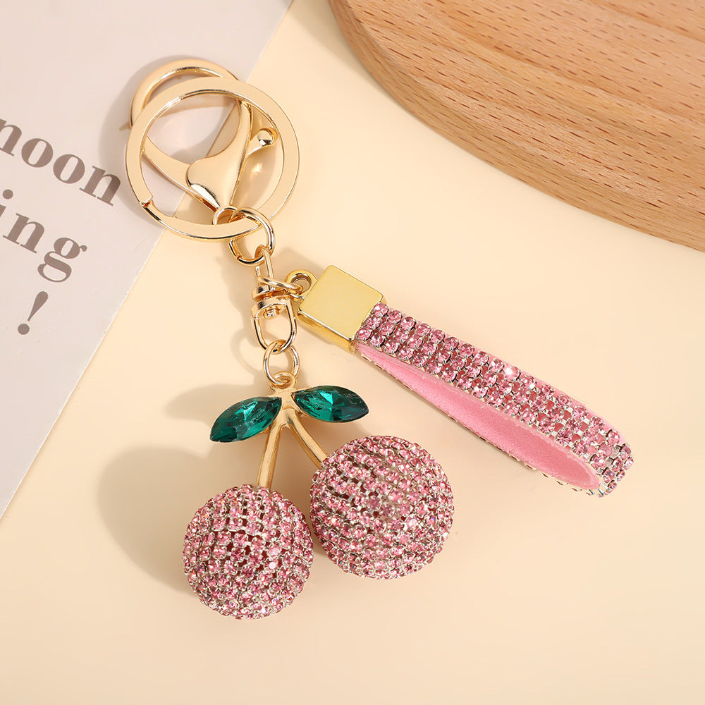 Wholesale Rhinestone Cherry Keychain Modern Minimalist Red Car Key Accessory And Bag Charm For Boutique Resale