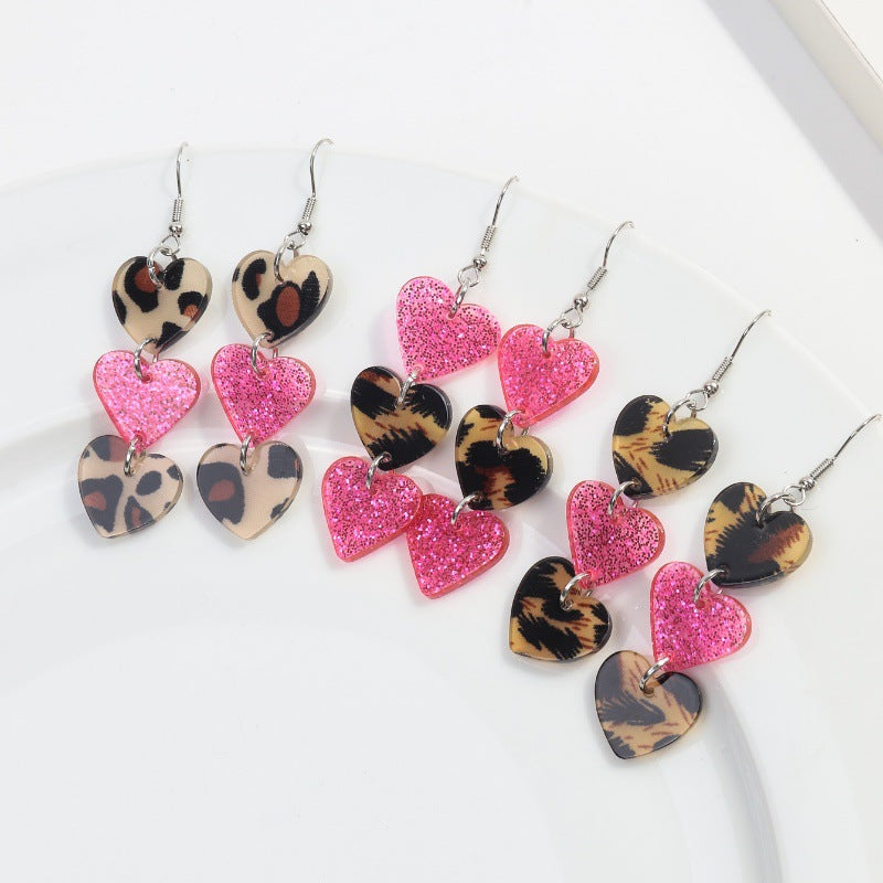 Wholesale  Valentine's Day Love Stitching Multi-layer Peach Acrylic  Earrings