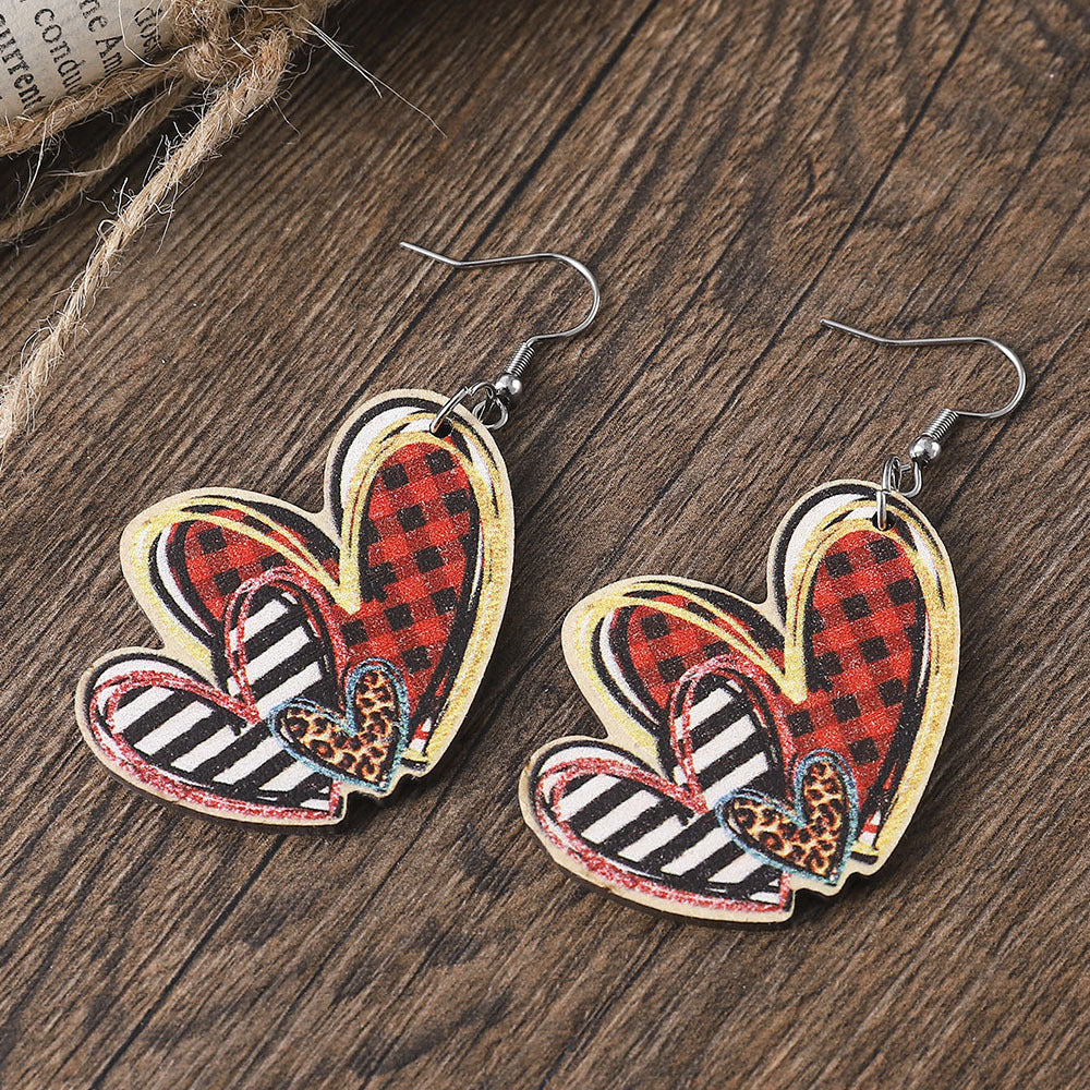 Wholesale Wooden lattice heart earrings