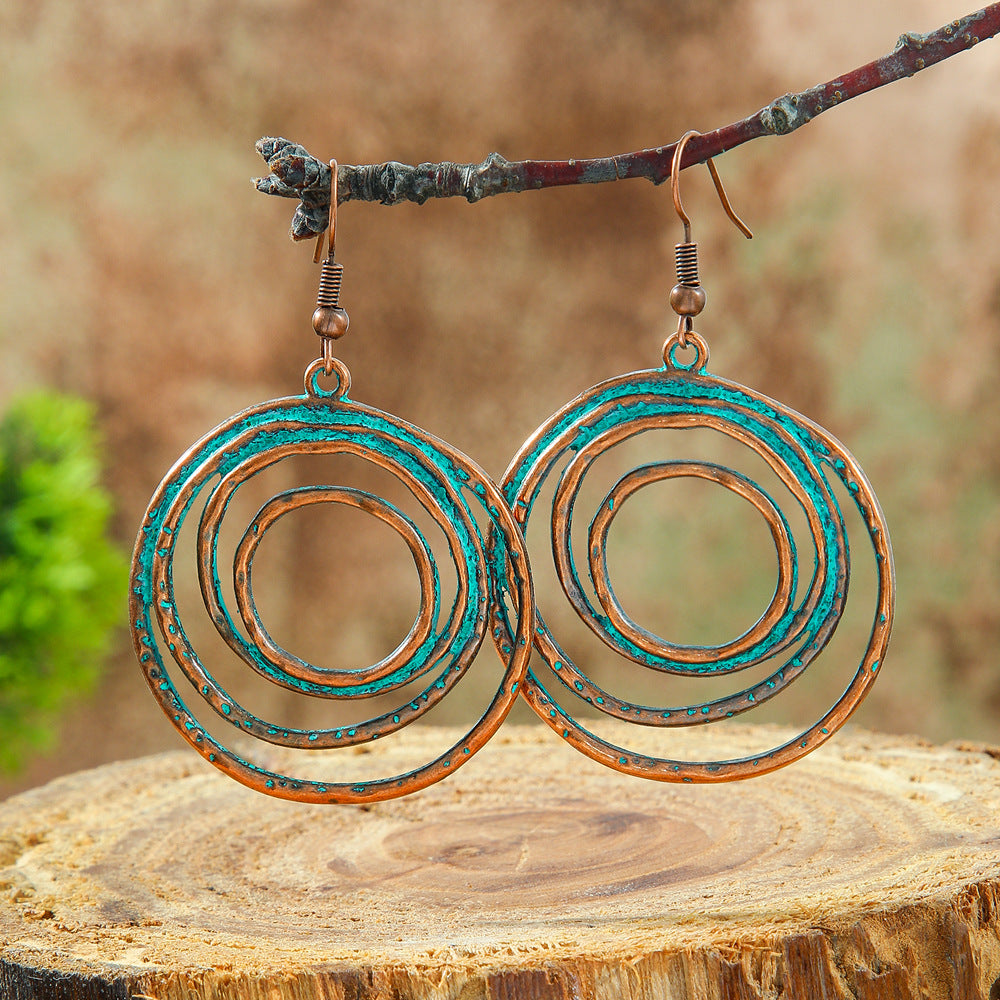 Wholesale Retro Ethnic Earrings Set Alloy Geometric Turquoise Tassel Trendy Party Accessory Gift