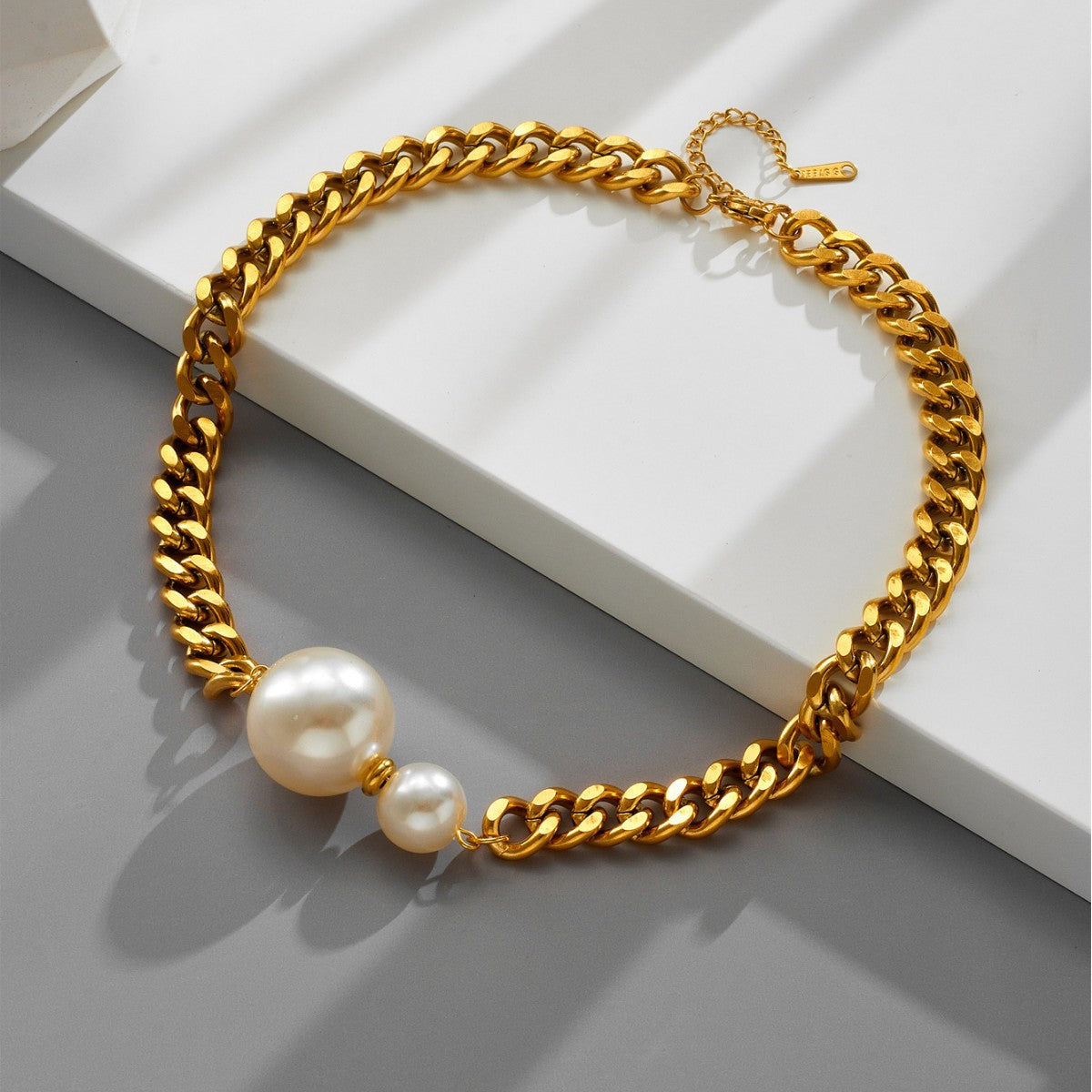 Wholesale Pearl Pendant Vintage Street Thick Chain Neck Chain Necklace