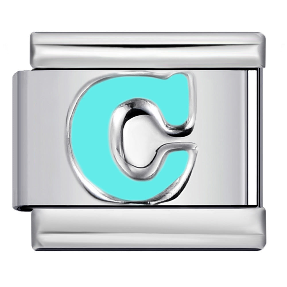 Wholesale Italian Charm Bracelet 9mm DIY sky blue English letter series   Creative Stainless Steel Composable Bracelet