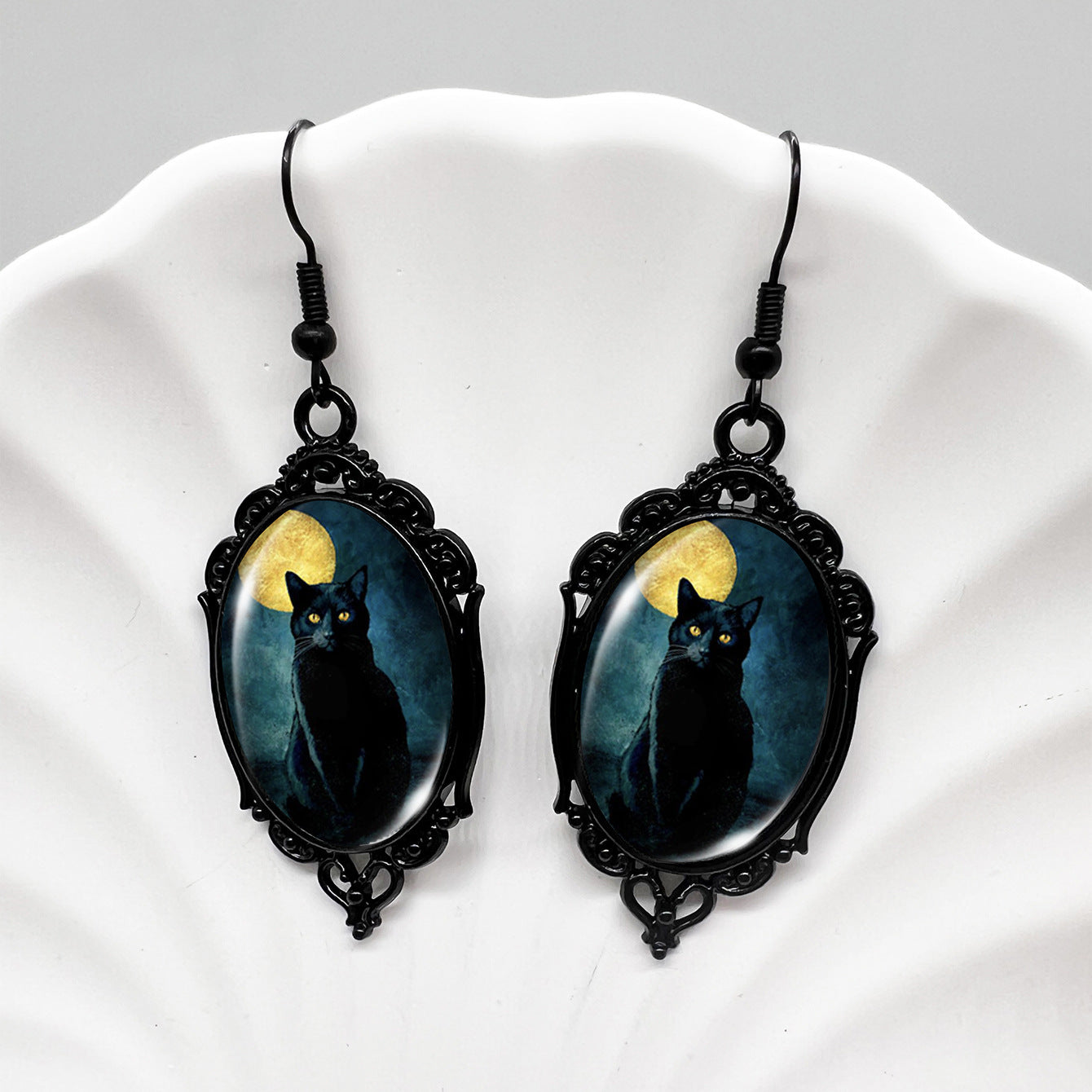 Wholesale Black Crow Skull Oval Lace Earrings