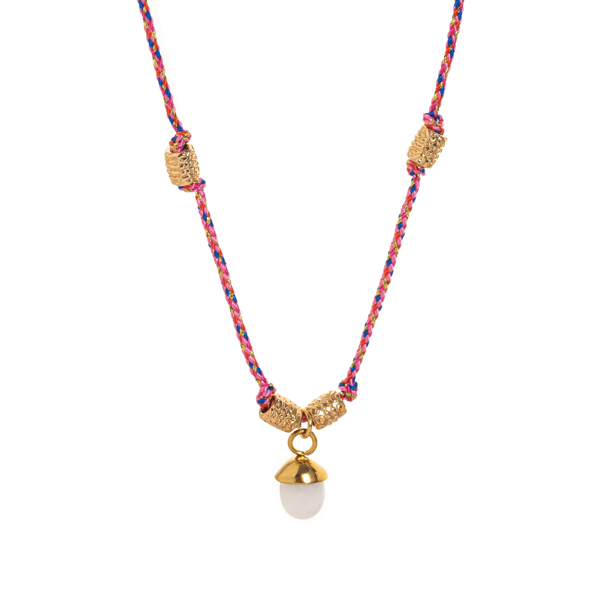 Wholesale Titanium Steel Necklace Half Circle Natural Stone Acorn Pine Cone Pendant