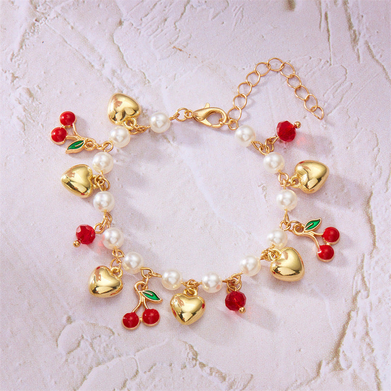 Wholesale  bracelet cute  summer cherry love strawberry pearl crystal bracelet