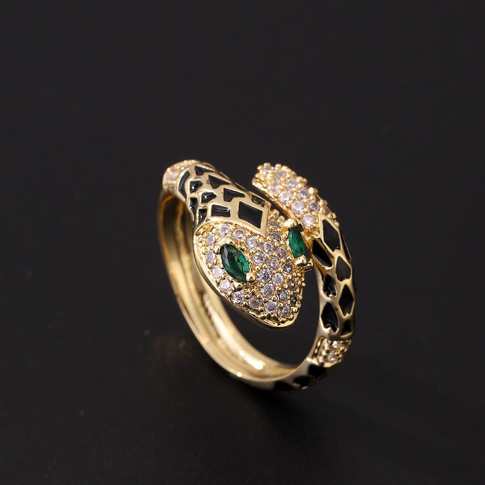 Wholesale  Gold-Plated Retro green eye snake ring