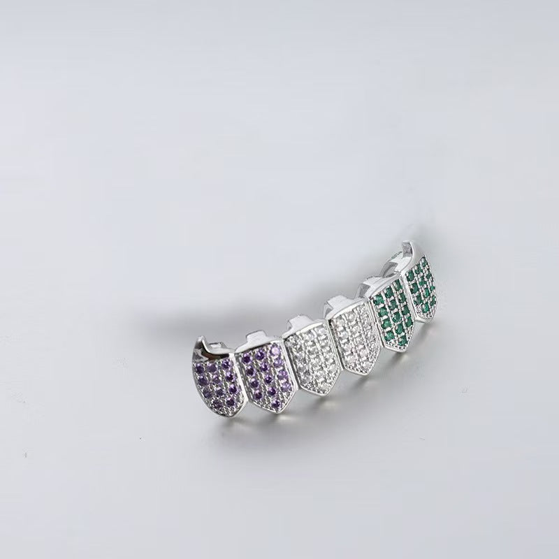 Wholesale Modern Hip-Hop Tooth Grills Gold Plated Alloy Colorful Zirconia Fashion Accessory for Resale