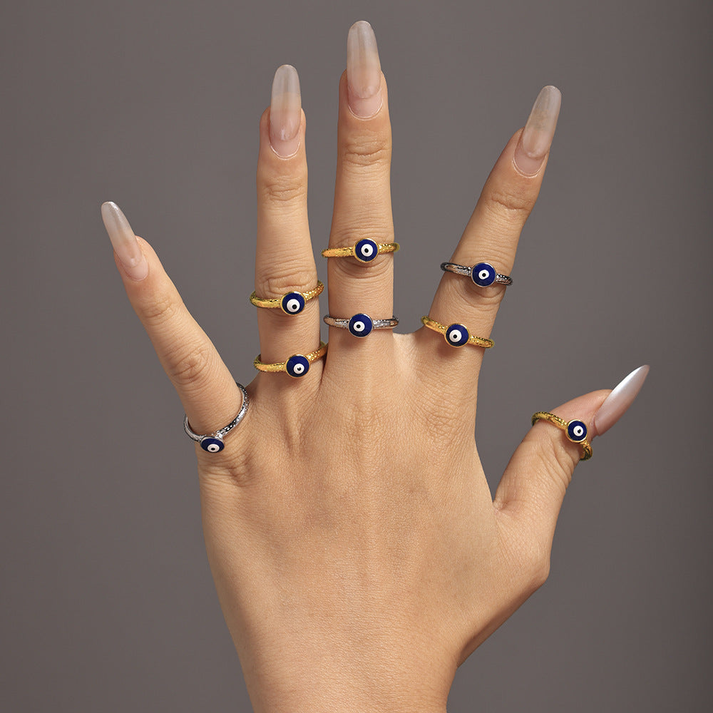 Wholesale Stainless Steel  Blue Eye Ring  Creative Oil Dropping Devil's Eye Ring