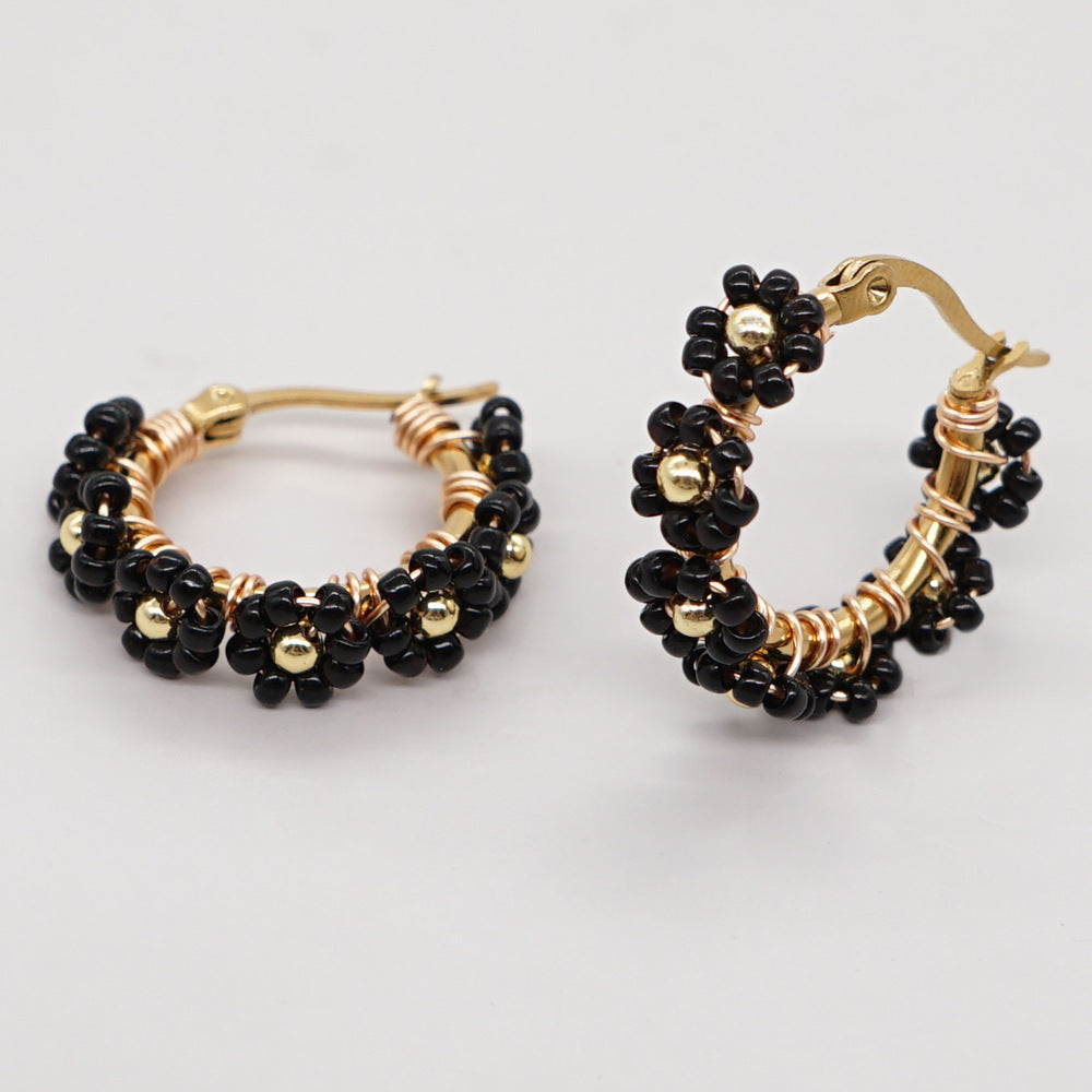 Wholesale Boho Rice Bead Daisy Earrings