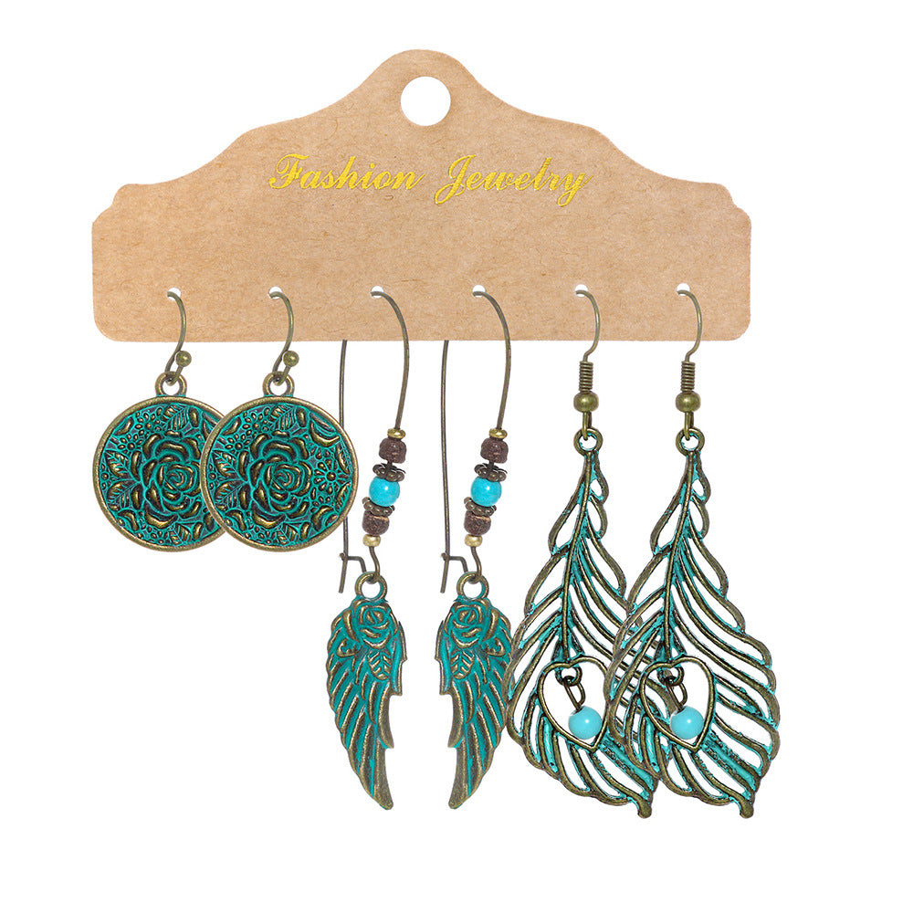 Wholesale Retro Ethnic Round Metal Tassel Earrings Set Fashion Accessory