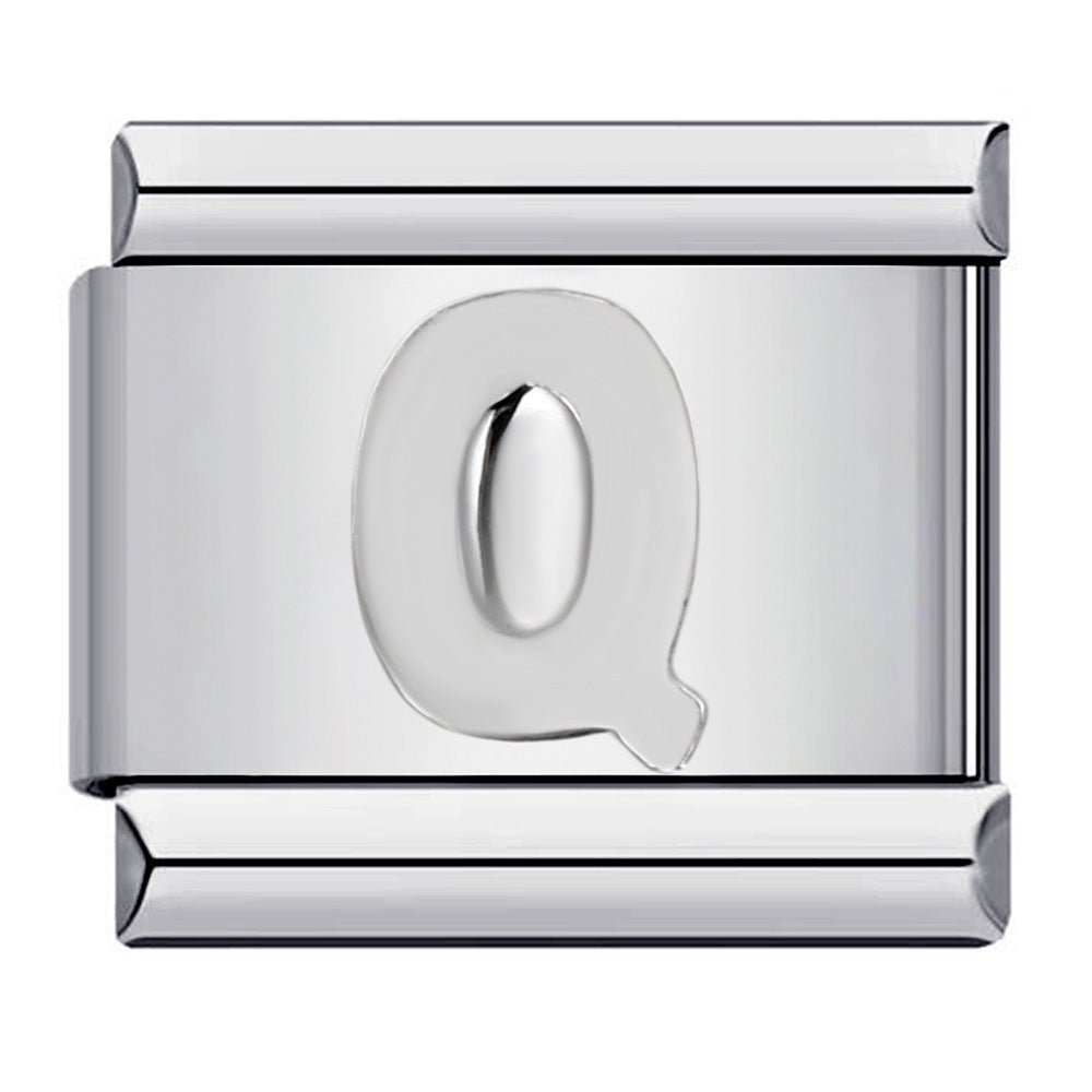 Wholesale Italian Charm Bracelet 9mm DIY Splicing Removable Silver Concave Letters Stainless Steel Composable Bracelet