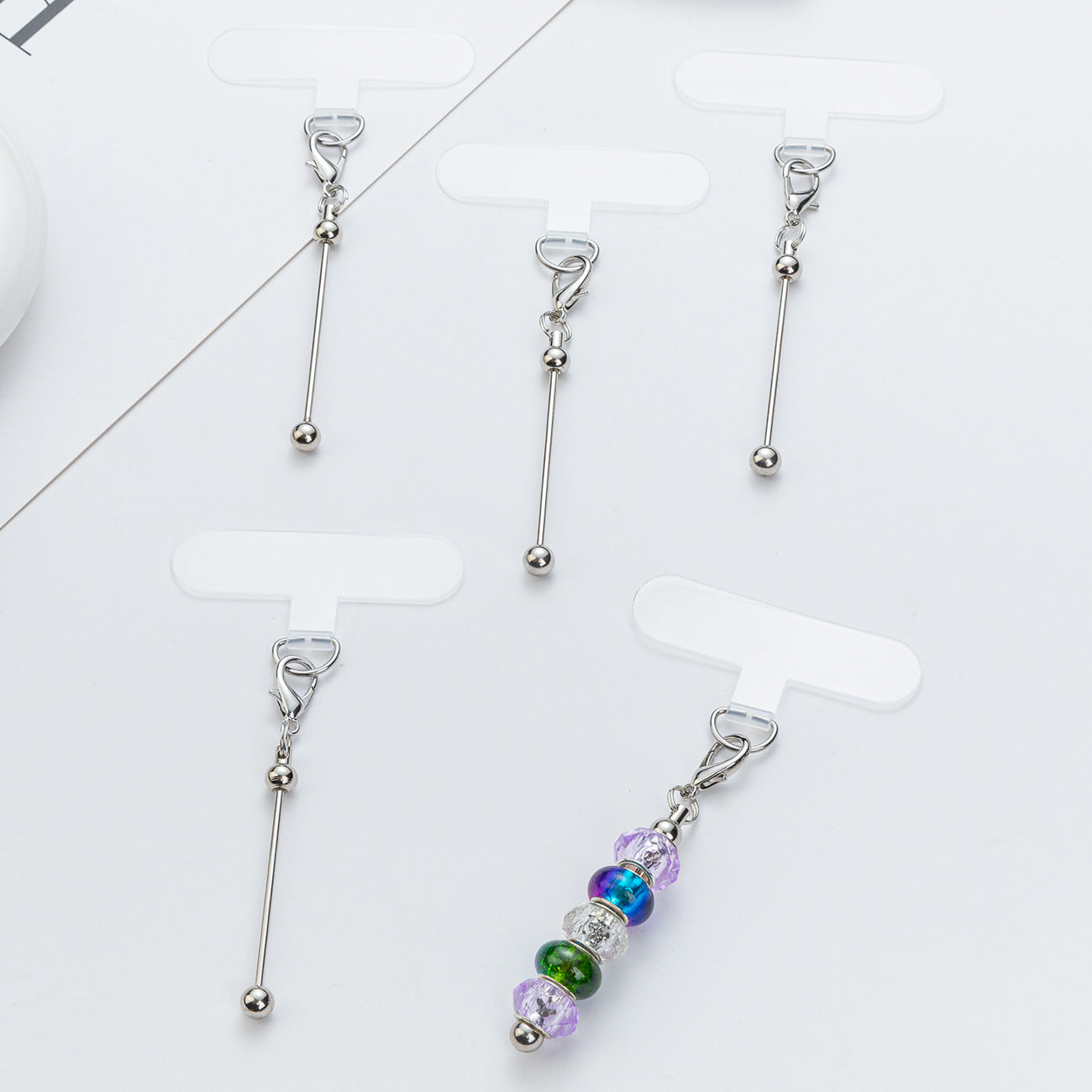 Wholesale DIY Beadable Bar Mobile Phone Clip Universal Mobile Phone Case Clip Transparent Fixed Patch Anti-lost Strong Gasket Clip