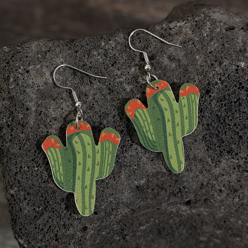Wholesale Fashion cactus leather earrings personality trendy earrings