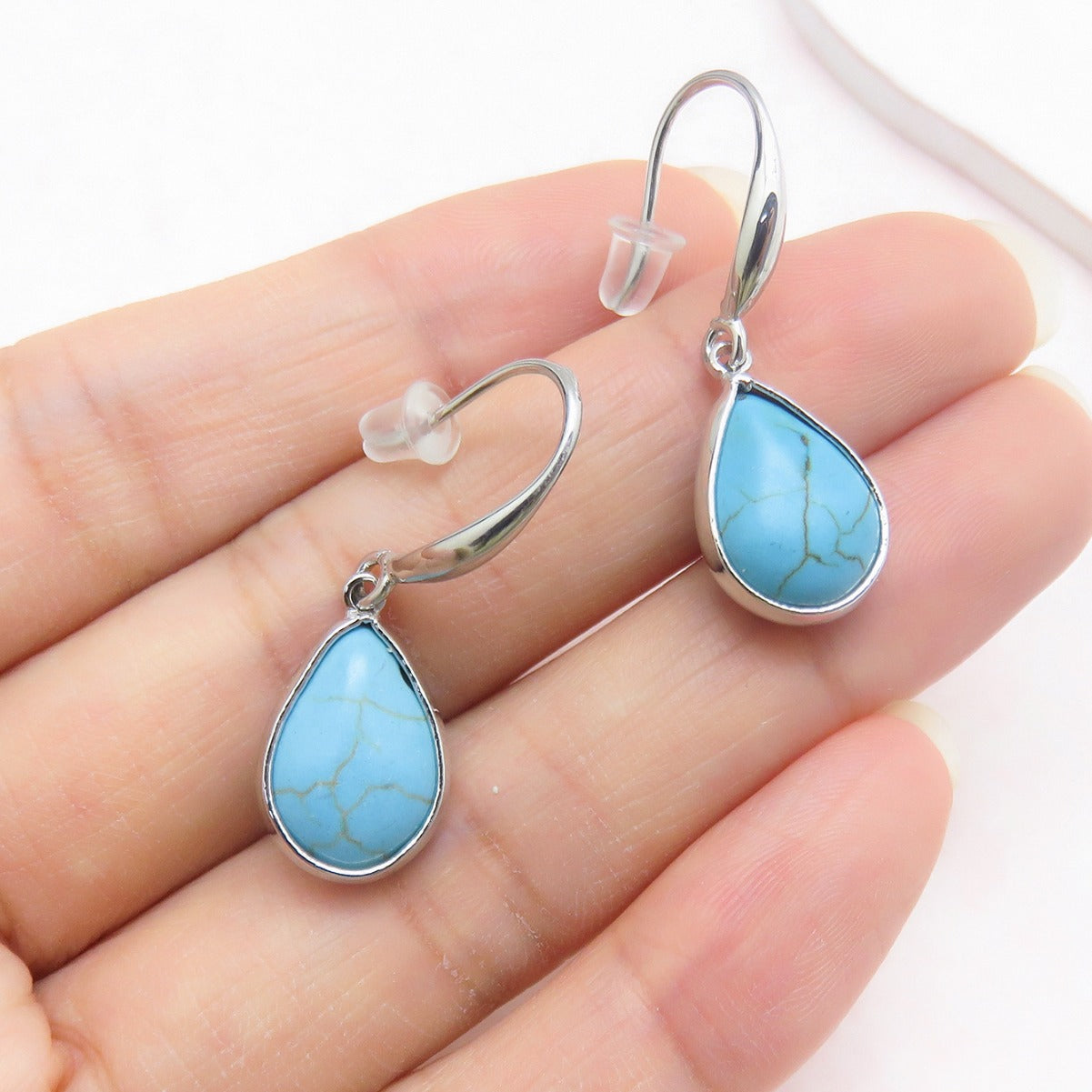 Wholesale Ethnic Turquoise Water Drop Pendant Earrings Copper Jewelry Gift