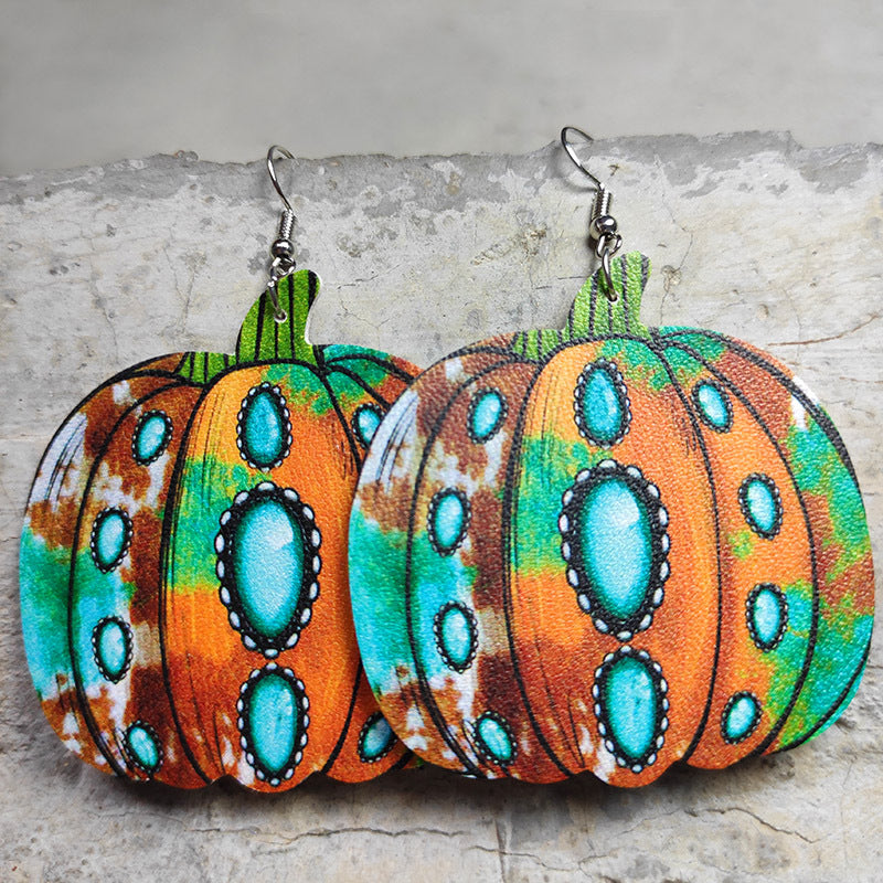 Wholesale 2 Pairs/pack Western Style Cow Sunflower Leopard Print Cross Drop-shaped Leather Earrings ACC-ES-HY054